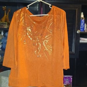 White Stag Vibrant Orange Sequin Blouse